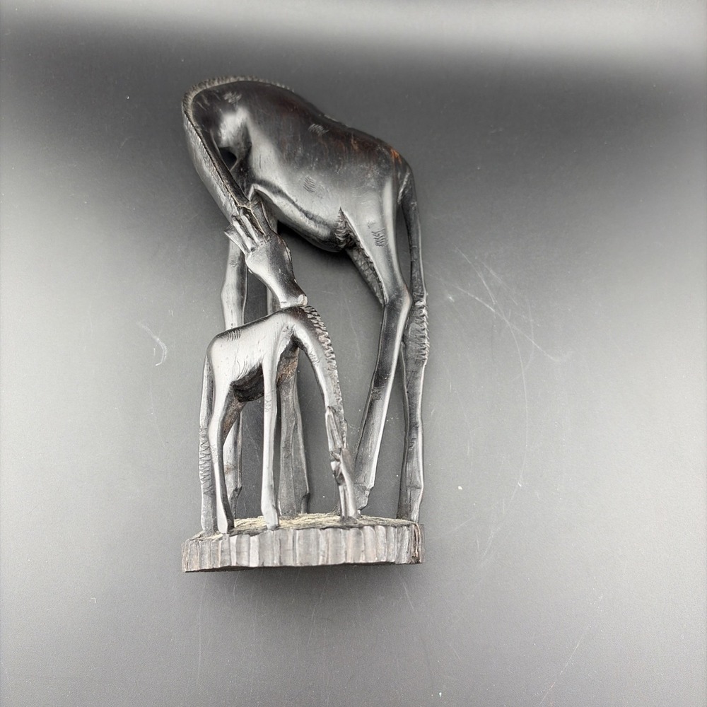 Vintage African Hand Carved Wooden Mom and Baby Giraffe Wooden Figurine/ - Picture 6 of 8